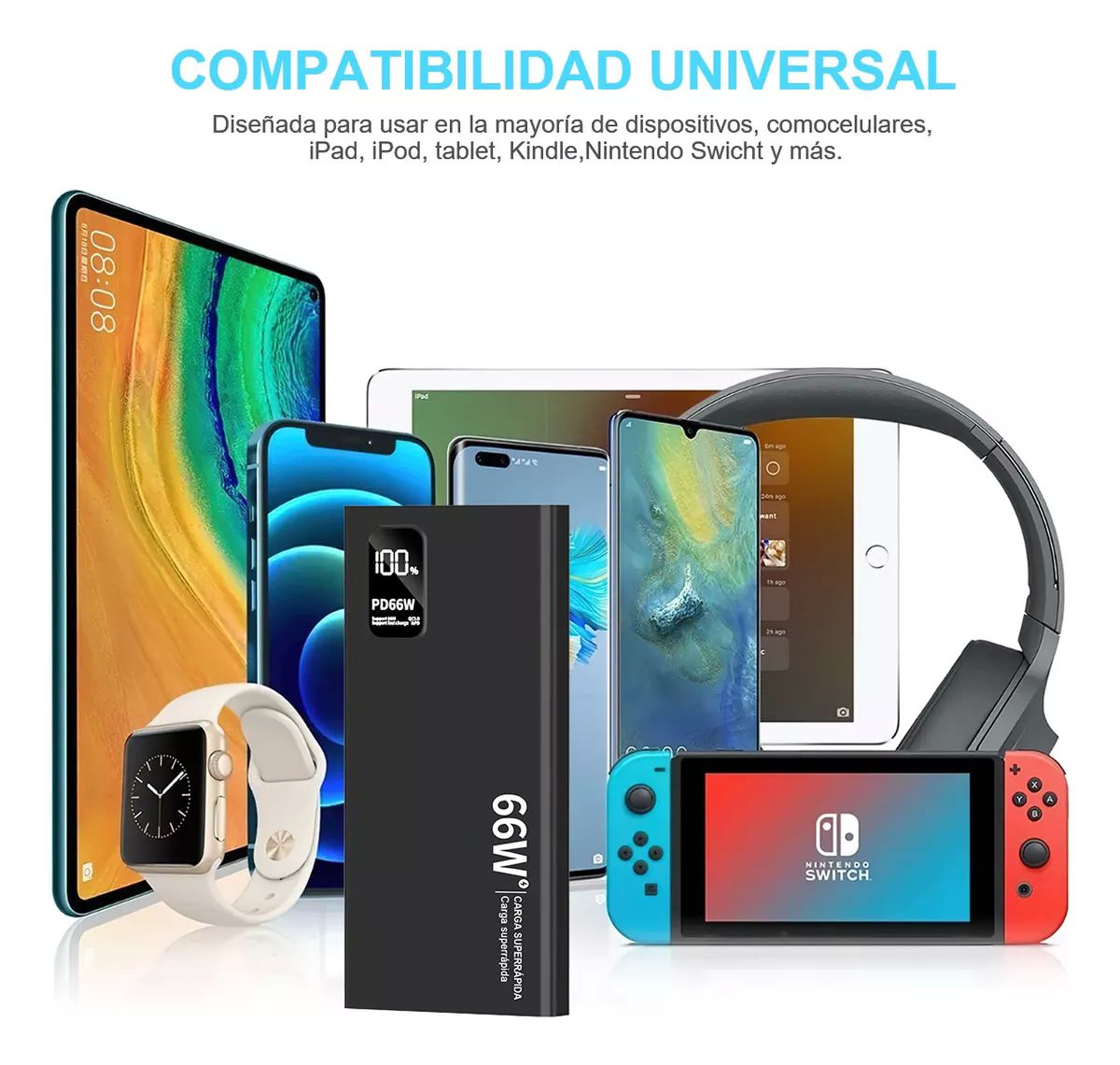 Power Bank Batería Portátil 30000mah Súper Carga Rápida 66w