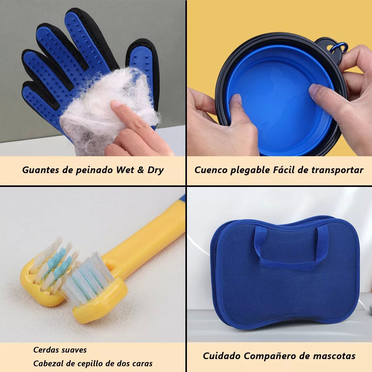 Set 8 Guante Cepillo Removedor Pelo Peine Para Mascotas