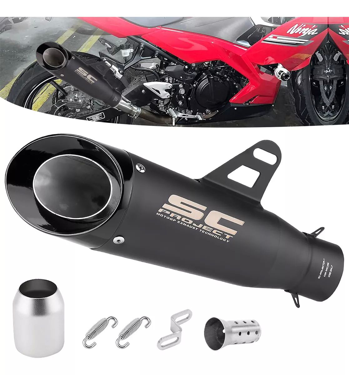 Escape De Moto Deportivo Universal 51mm Negro Y Lenciador