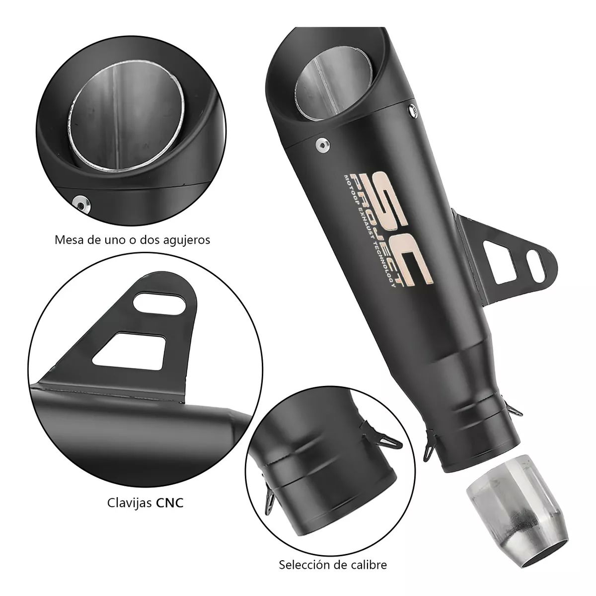 Escape De Moto Deportivo Universal 51mm Negro Y Lenciador