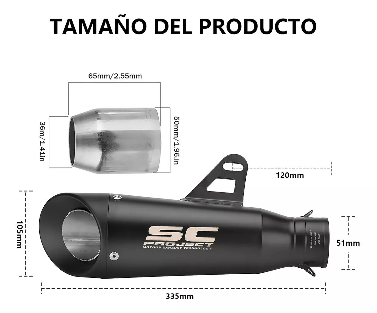 Escape De Moto Deportivo Universal 51mm Negro Y Lenciador