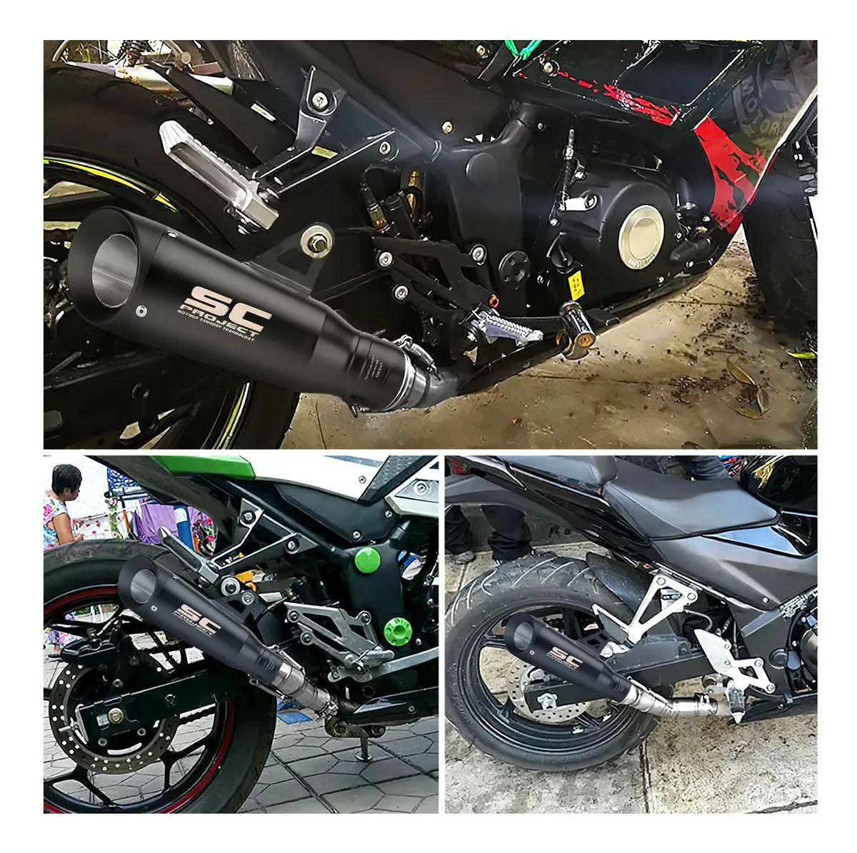 Escape De Moto Deportivo Universal 51mm Negro Y Lenciador