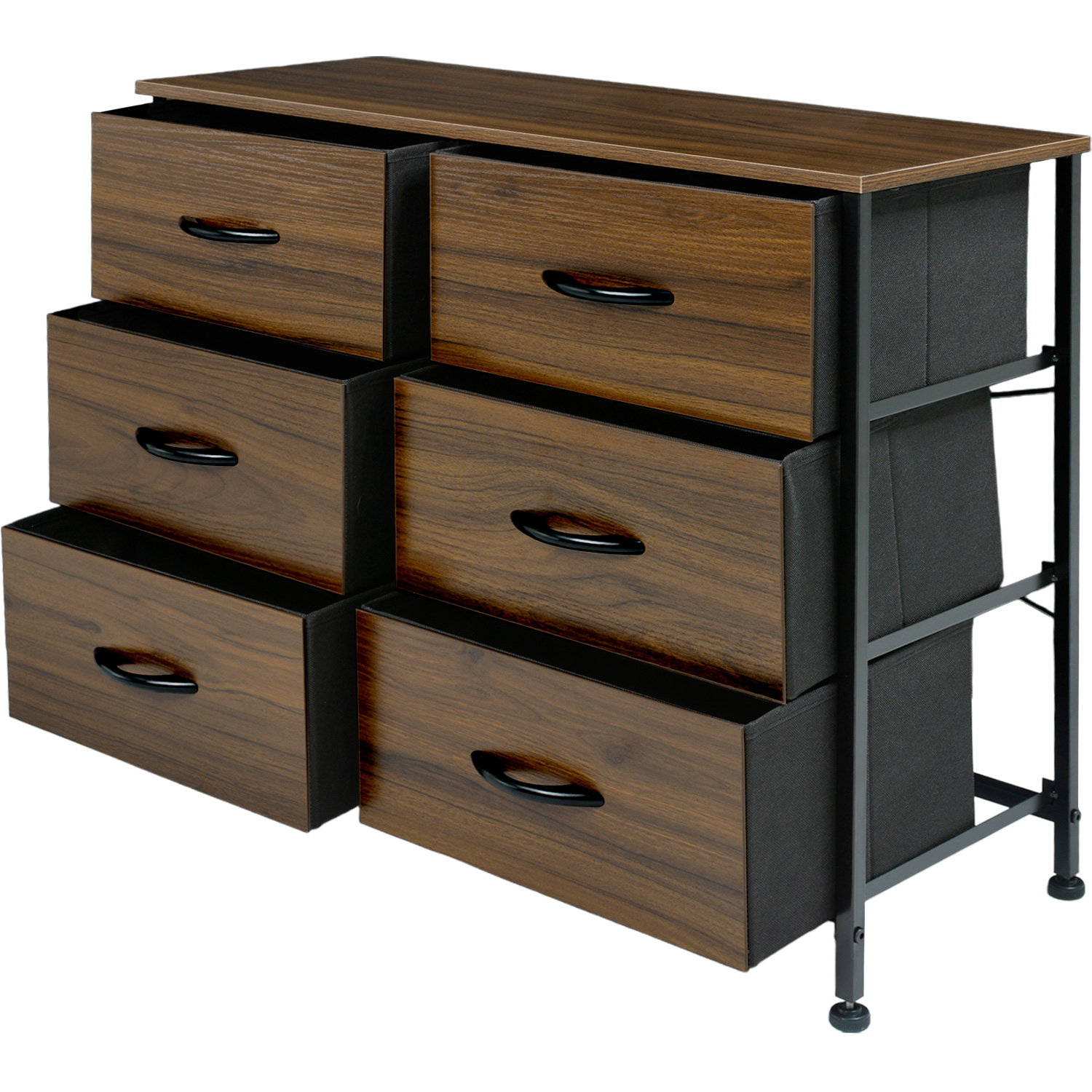 Comoda Cajonera Mueble 6 Cajones Metal Organizador Madera Cafe Oscuro