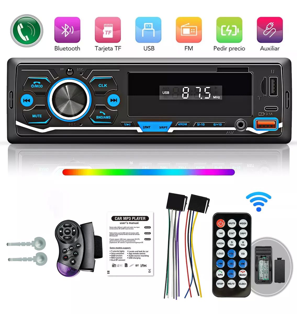 Auto Estereo Reproductor Mp3 Radio Con Bt Aux Usb Tipo-c