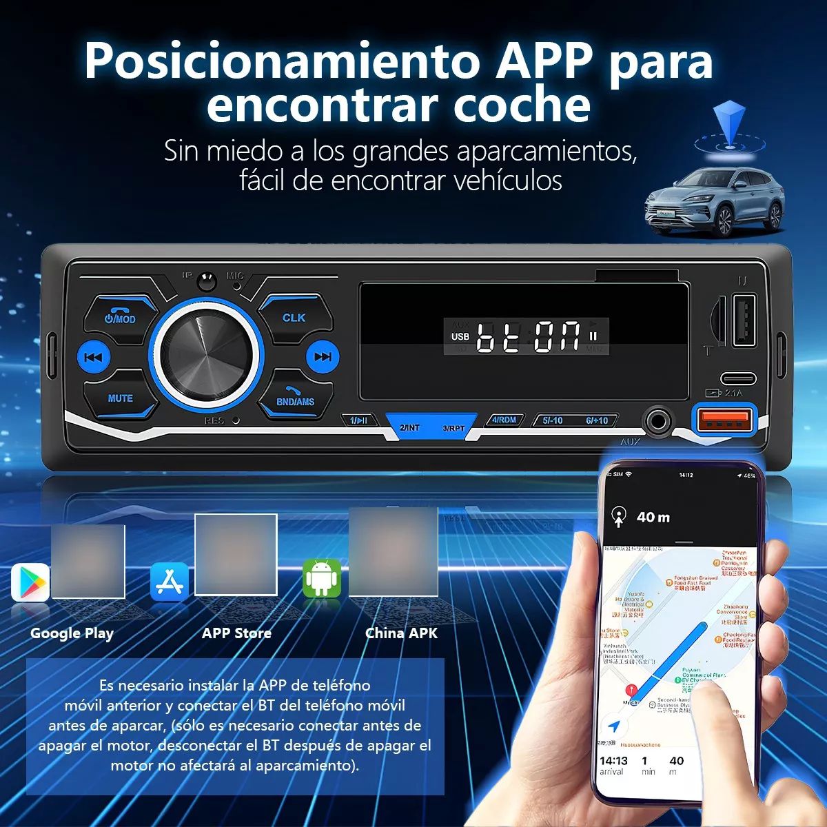 Auto Estereo Reproductor Mp3 Radio Con Bt Aux Usb Tipo-c