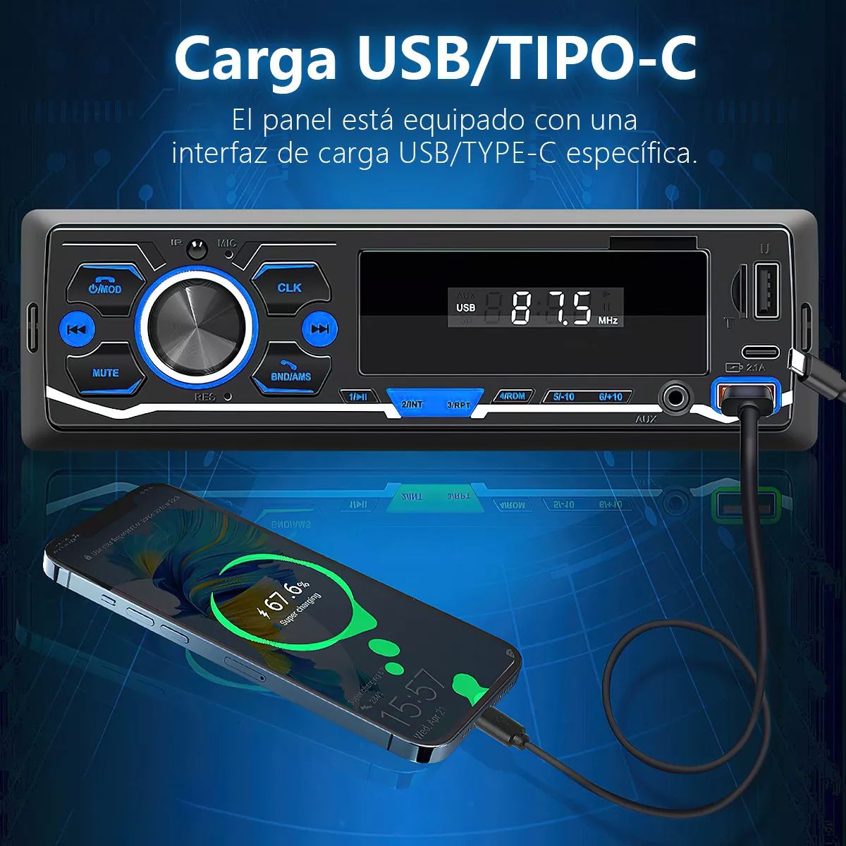 Auto Estereo Reproductor Mp3 Radio Con Bt Aux Usb Tipo-c