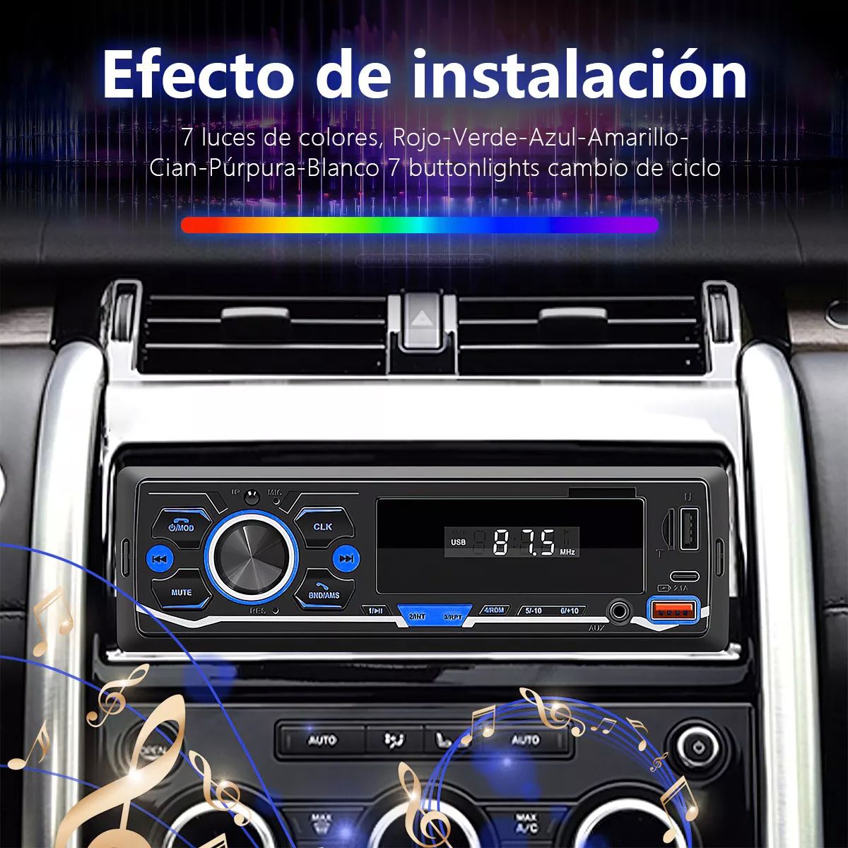Auto Estereo Reproductor Mp3 Radio Con Bt Aux Usb Tipo-c