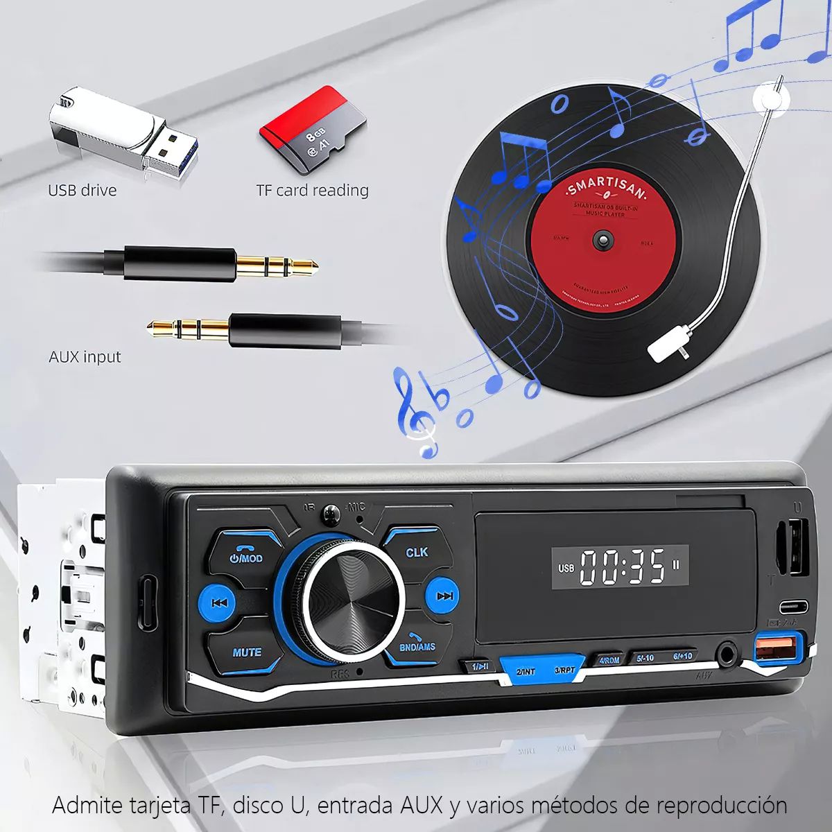 Auto Estereo Reproductor Mp3 Radio Con Bt Aux Usb Tipo-c