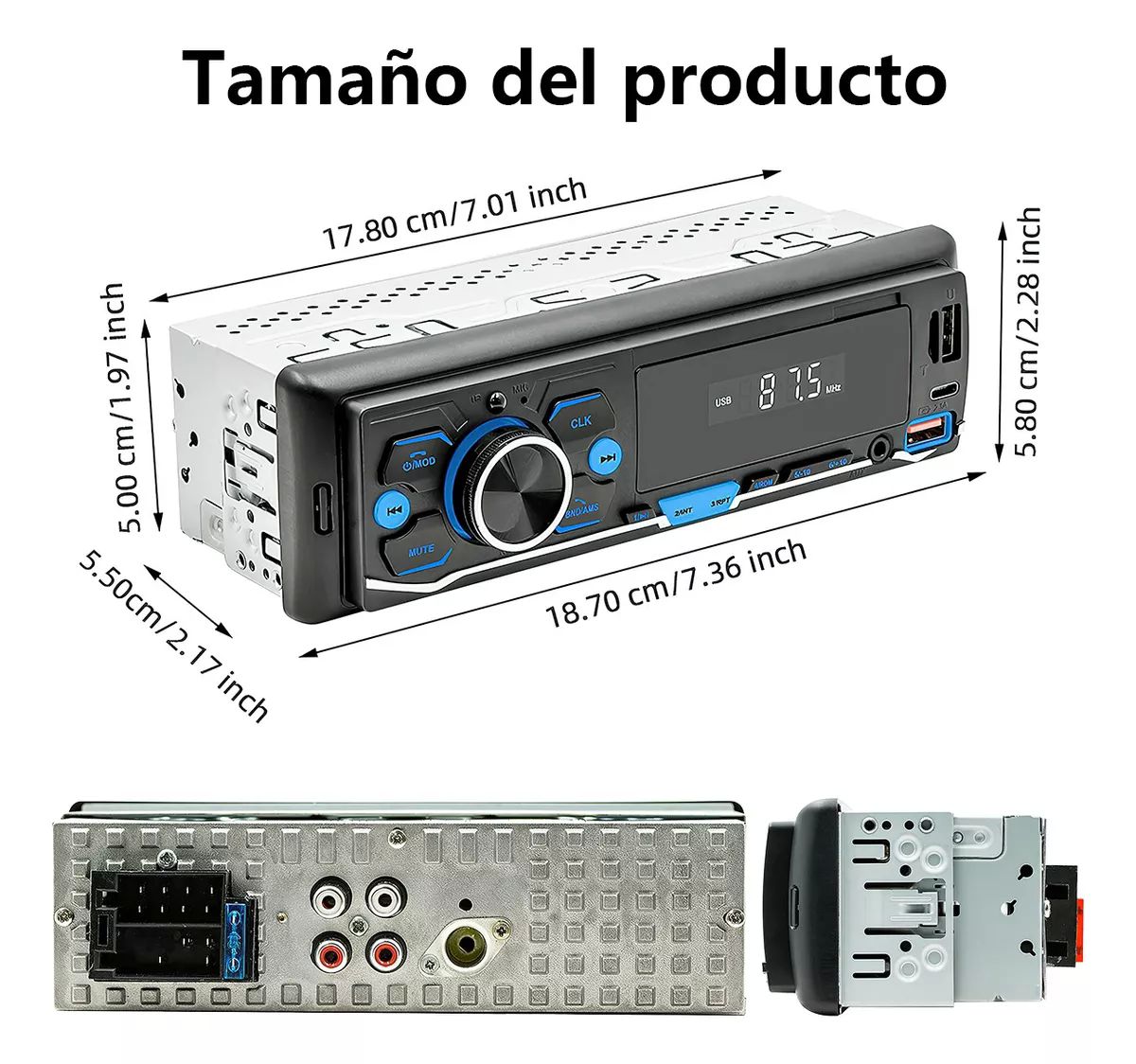 Auto Estereo Reproductor Mp3 Radio Con Bt Aux Usb Tipo-c