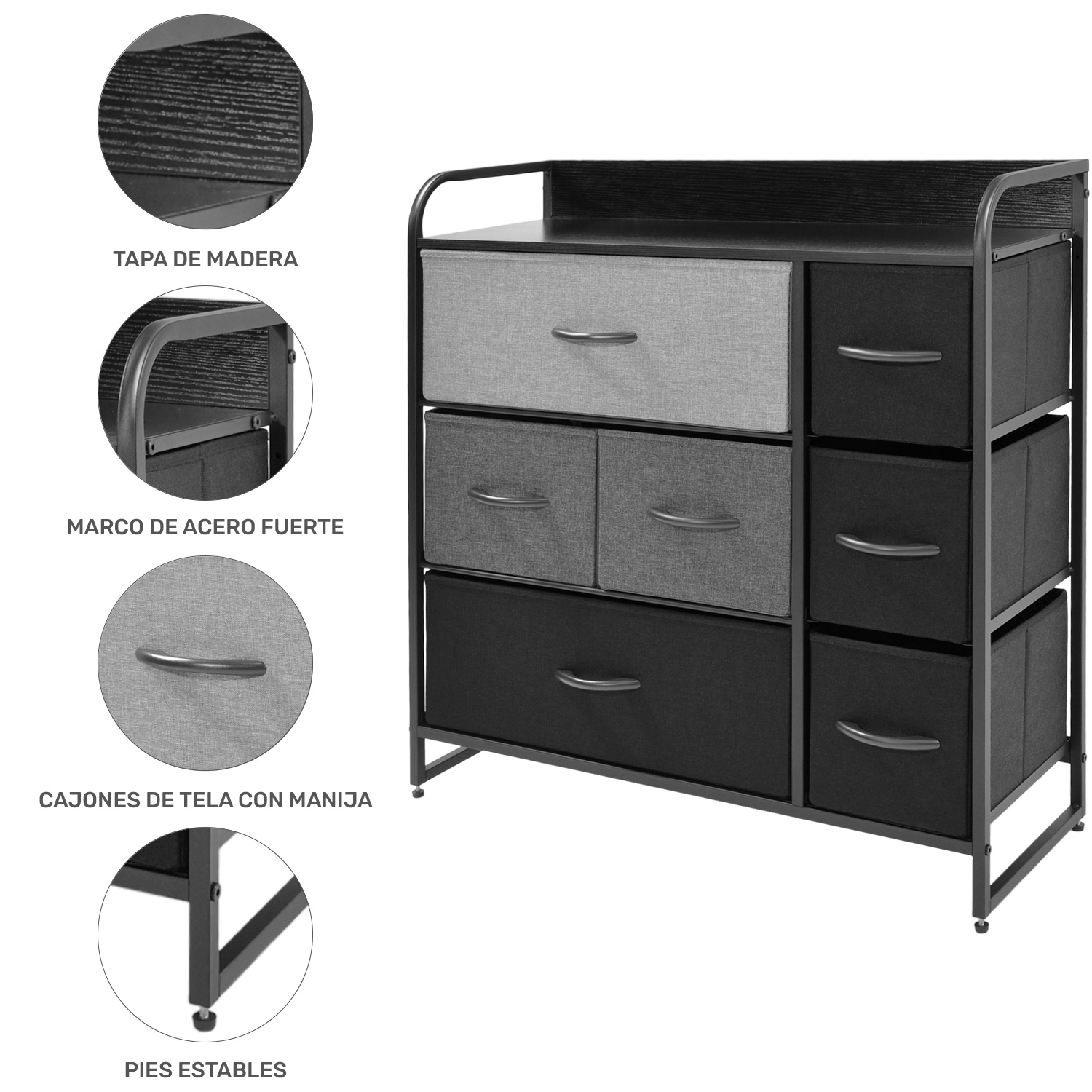 Mueble Buro Organizador Comoda Cafe Metal 7 Cajoneras Tela
