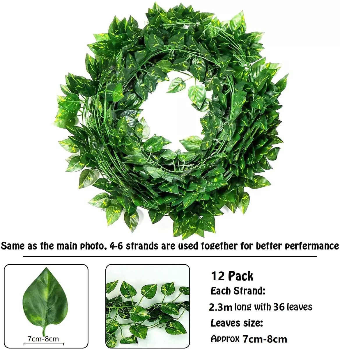 12 Enredaderas Artificiales Plantas Colgantes, Talla Grande.