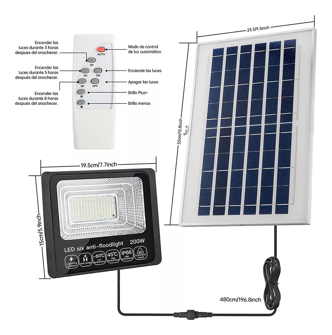 Reflectores Lampara Solar Led Exterior 200w +control Remoto