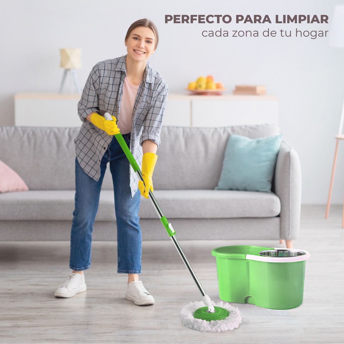 AGBOX Trapeador Giratorio Spin Mop 360° Sistema De Limpieza, Verde AG-SPINMOPVB.