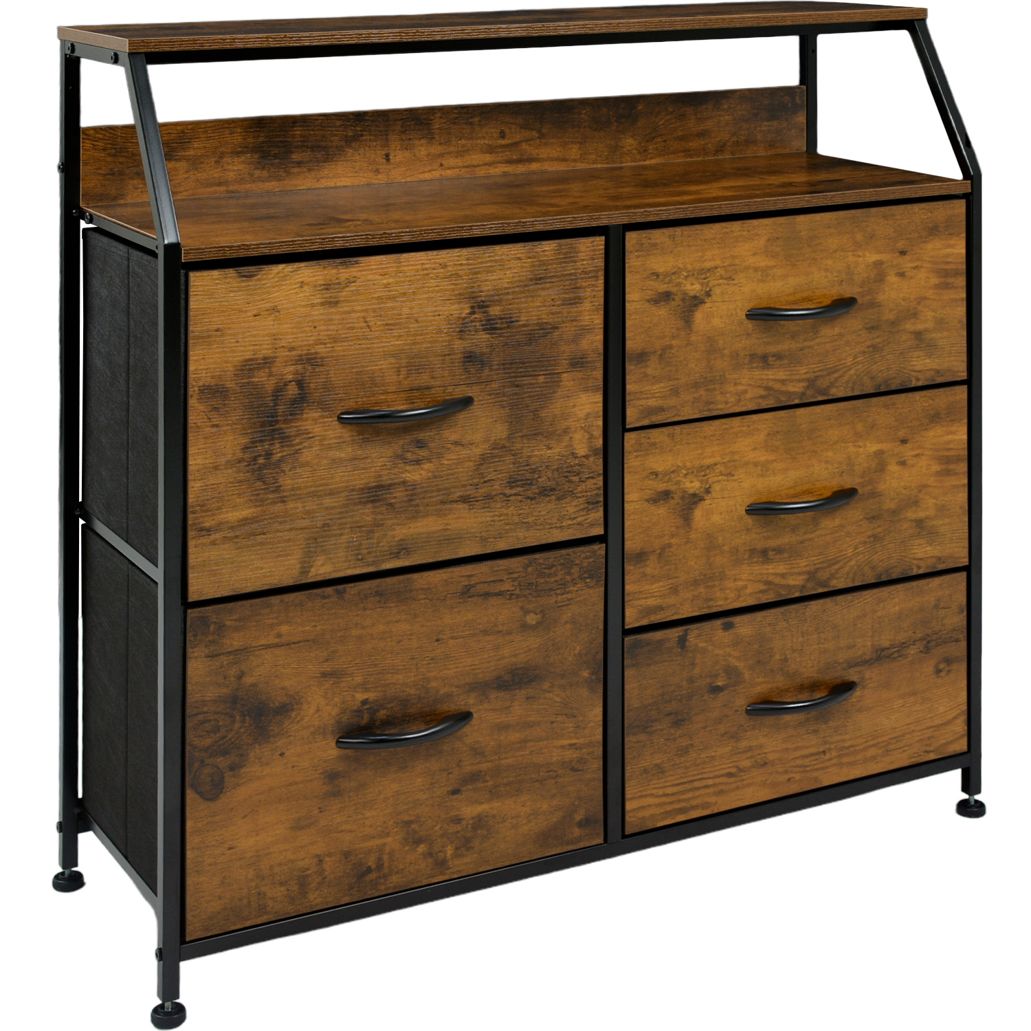 Comoda Cajonera Mueble 5 Cajones Marron Metal Organizador Madera