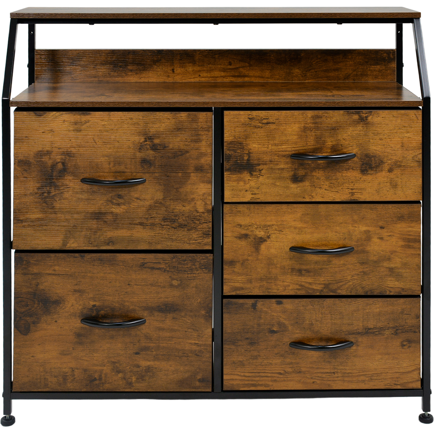 Comoda Cajonera Mueble 5 Cajones Marron Metal Organizador Madera