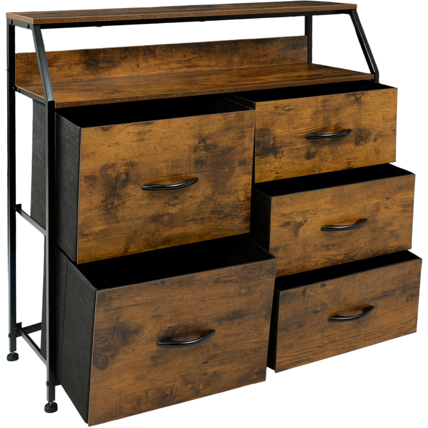 Comoda Cajonera Mueble 5 Cajones Marron Metal Organizador Madera