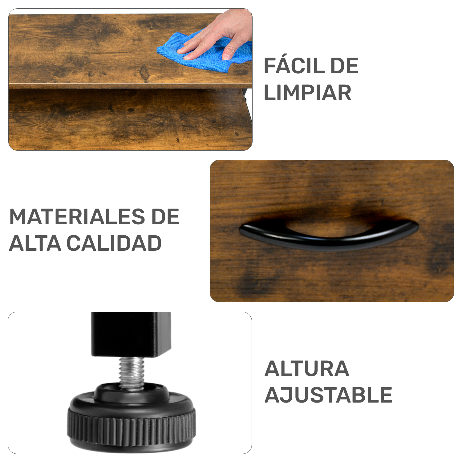 Comoda Cajonera Mueble 5 Cajones Marron Metal Organizador Madera