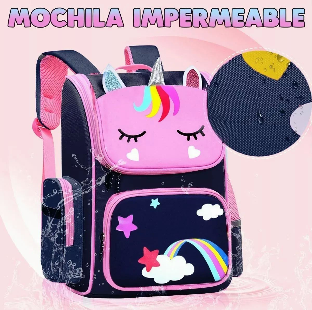Mochila para niña de unicornio rosa preescolar primaria