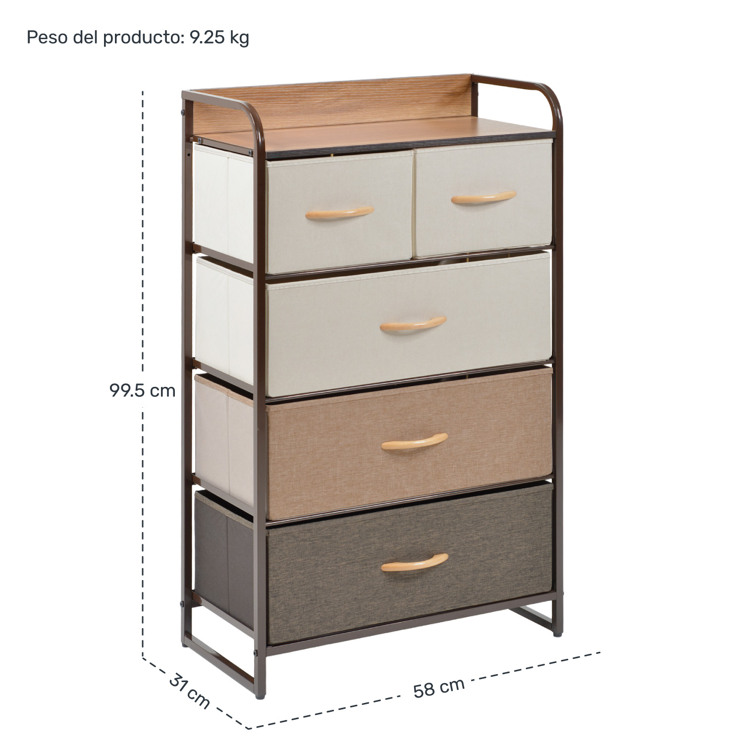 Mueble Buro Organizador Comoda 5 Cajoneras Cafe Tela Moderno 