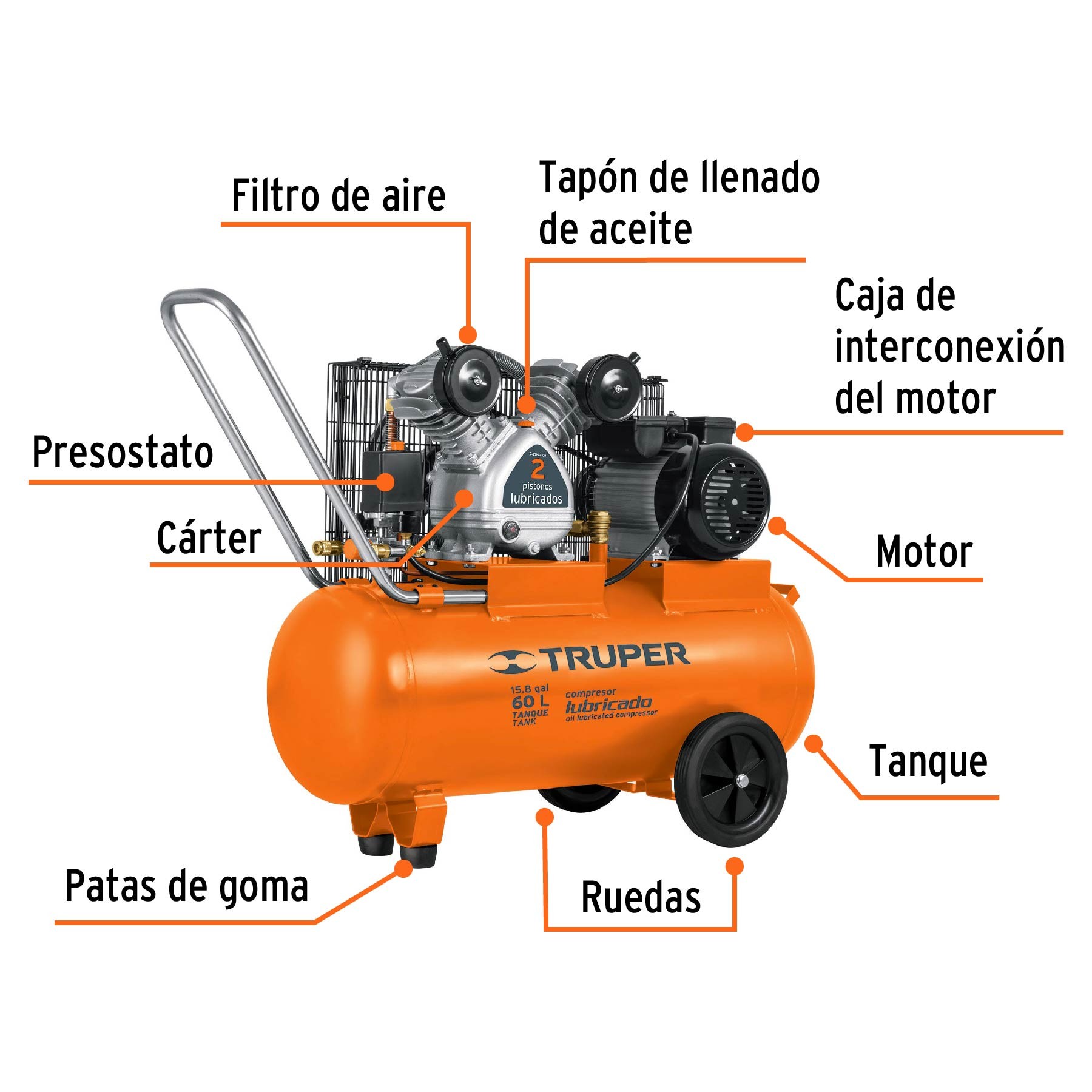 COMPRESOR LUBRICADO BANDA, HORIZONTAL 60L, 4HP 127V TRUPER 19005