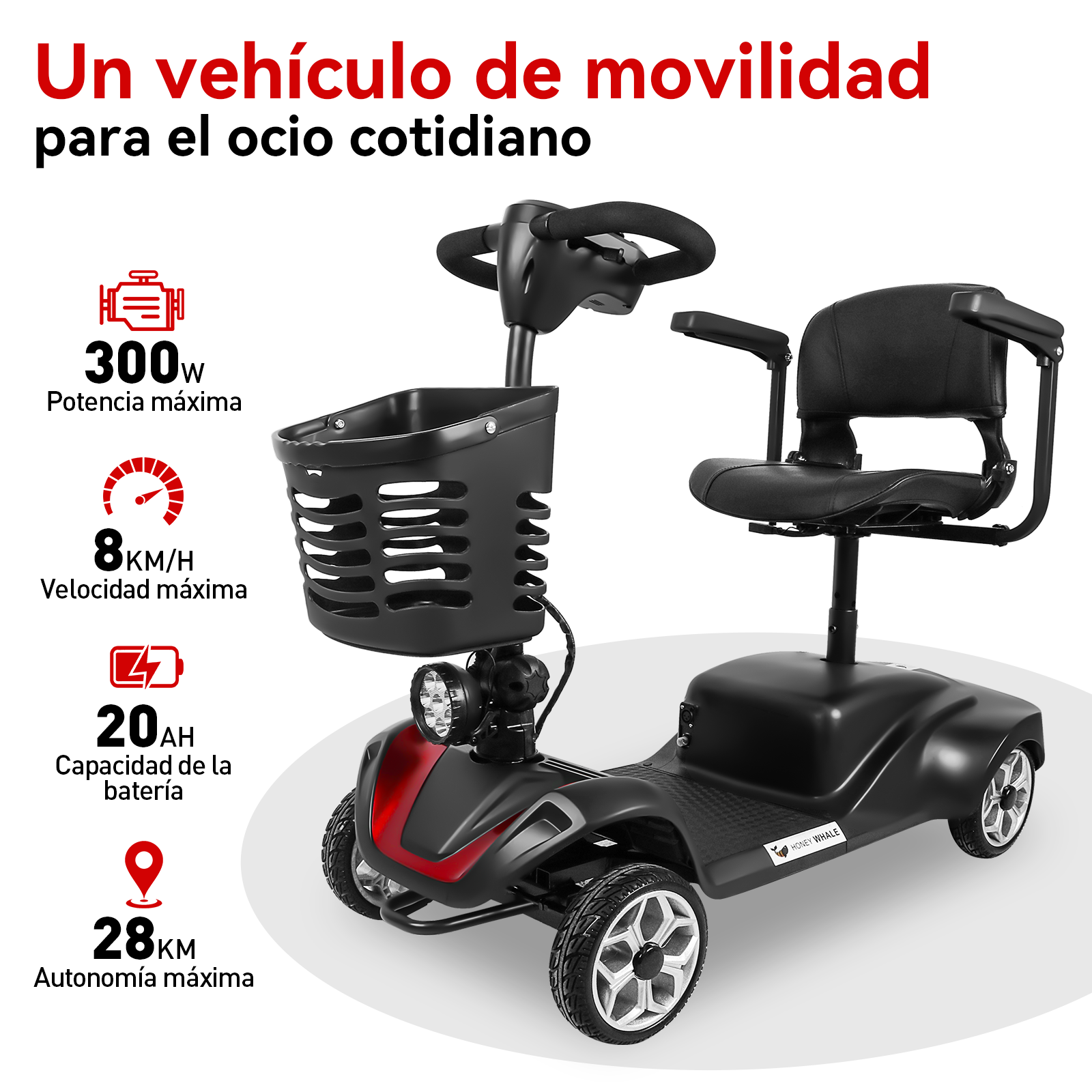 Scooter Eléctrico para Discapacitados Honey Whale Yl-07 Negro .
