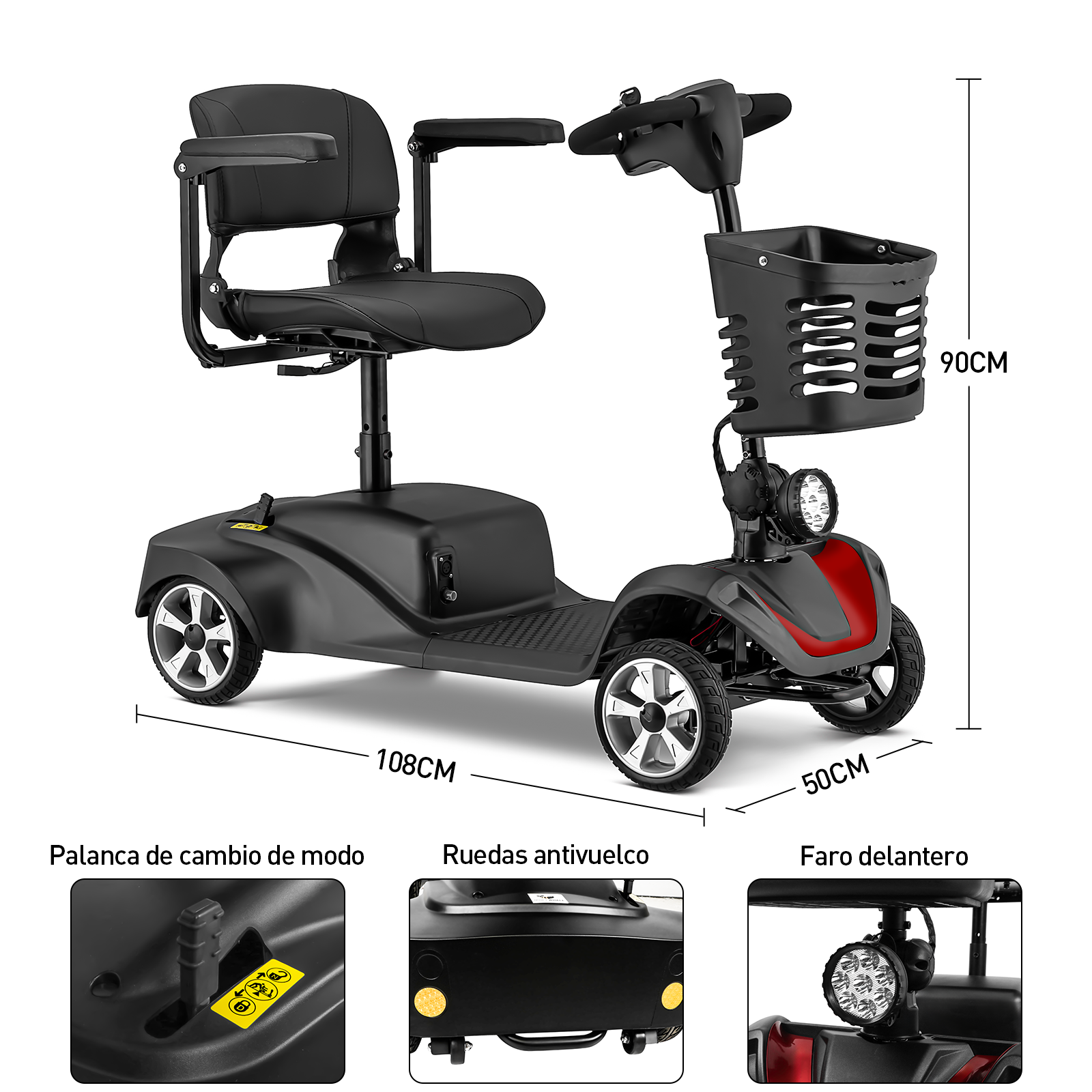 Scooter Eléctrico para Discapacitados Honey Whale Yl-07 Negro .