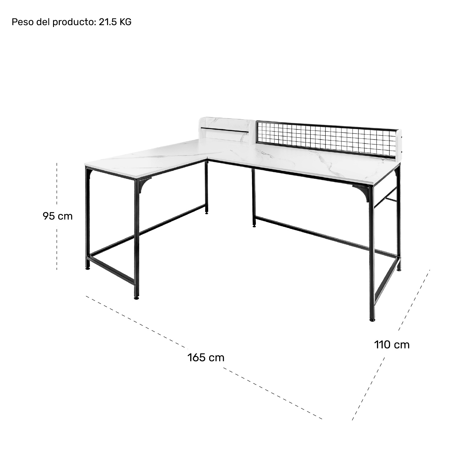 Escritorio Mueble L Esquinero Tipo Marmol Blanco Moderno 