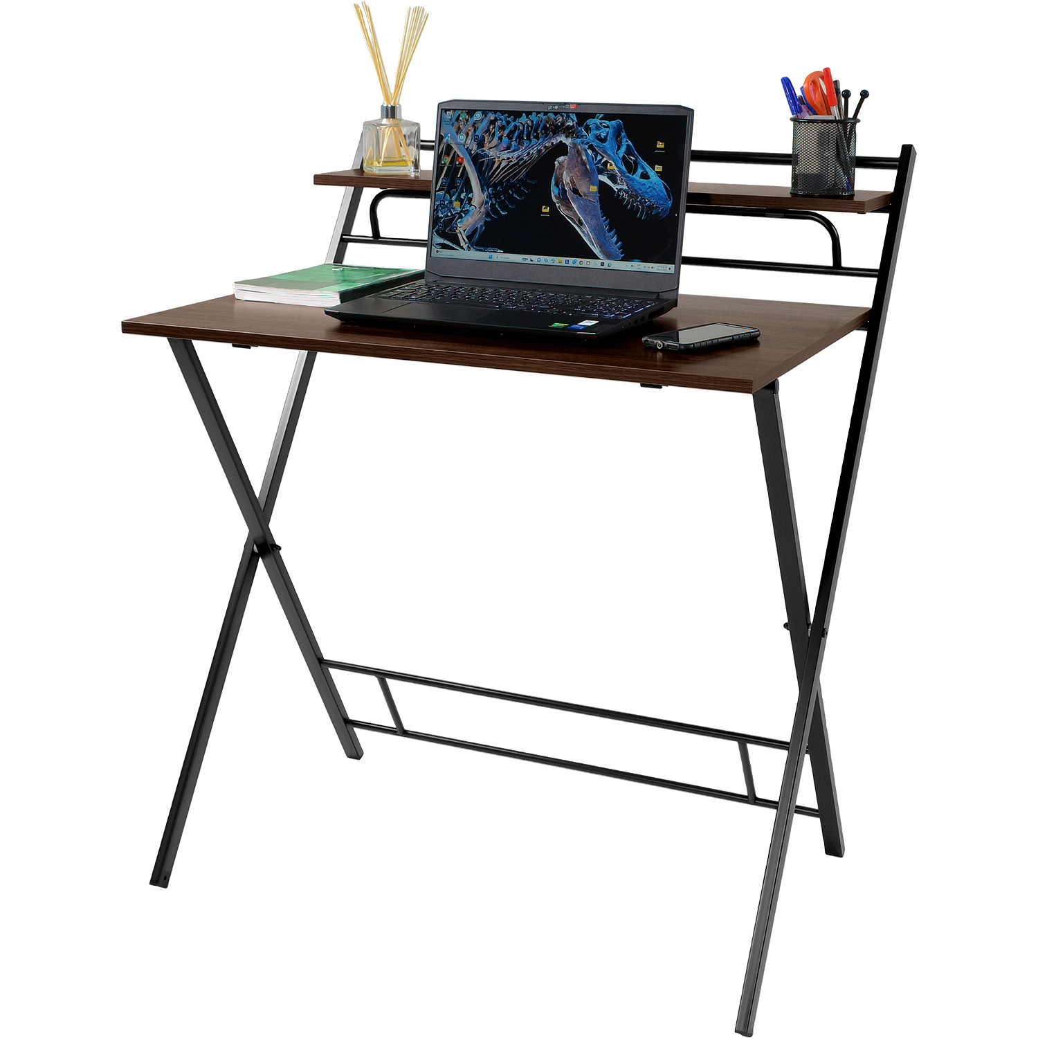 Escritorio Plegable 2 Niveles Cafe Mesa Trabajo Hogar Oficina