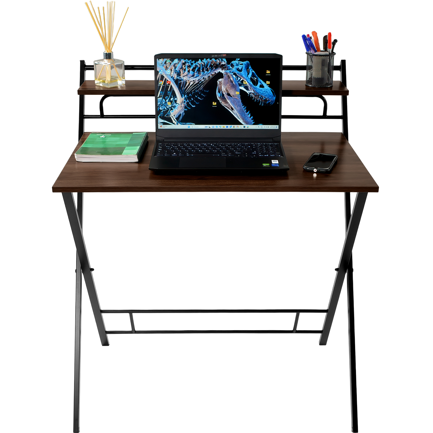 Escritorio Plegable 2 Niveles Cafe Mesa Trabajo Hogar Oficina