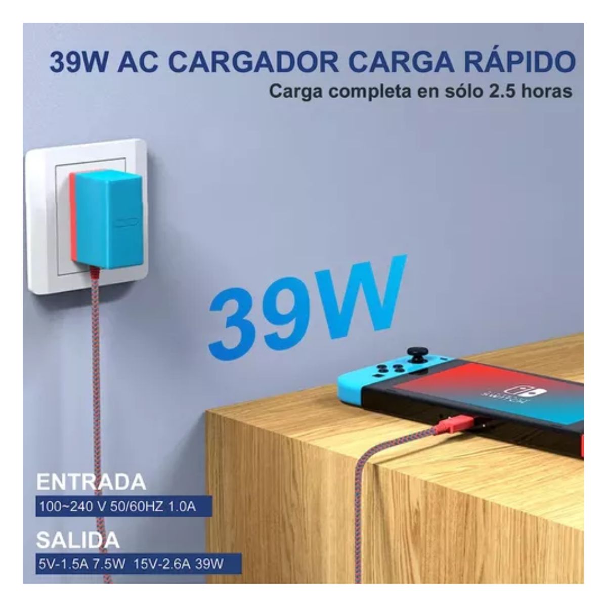 Cargador Para Nintendo Switch 5v 1.5a/ 15v 2.6a Ac Adaptador Rojo