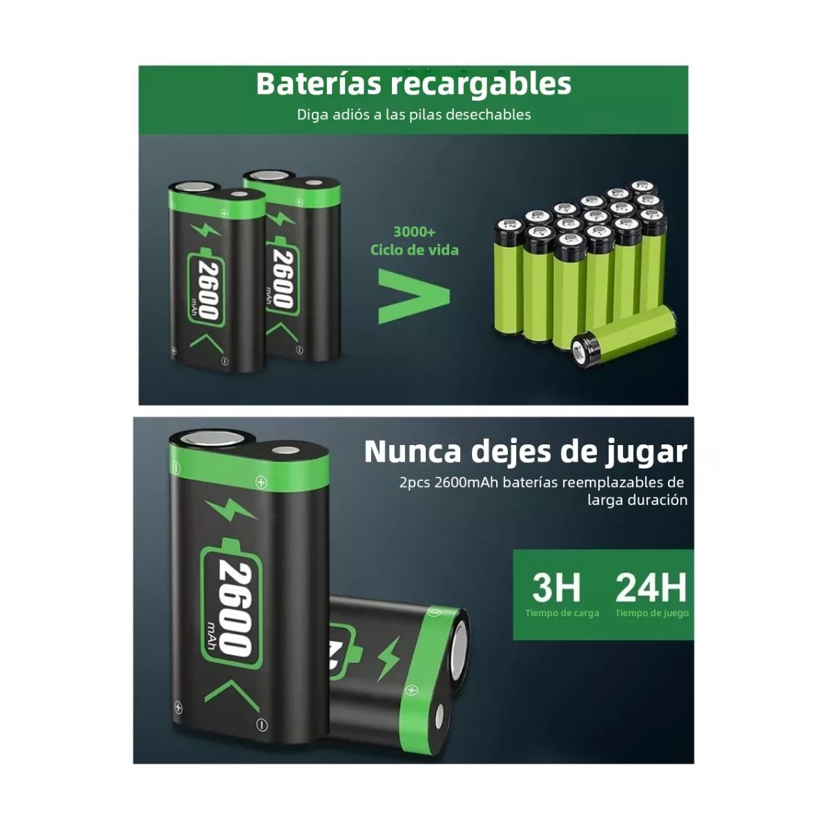 Batería Recargable Para Mando Xbox One/s/x/elite, 2x2600mah Negro