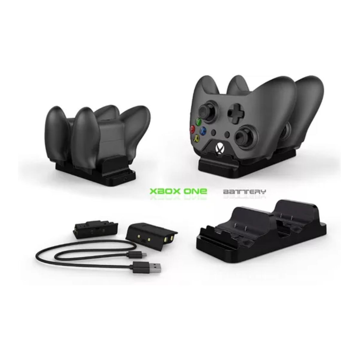 Base De Carga Carga Dual Para Control Xbox One Compatible Con Todos Los  Modelos Incluye 2 Baterías 1200mah Color Negro