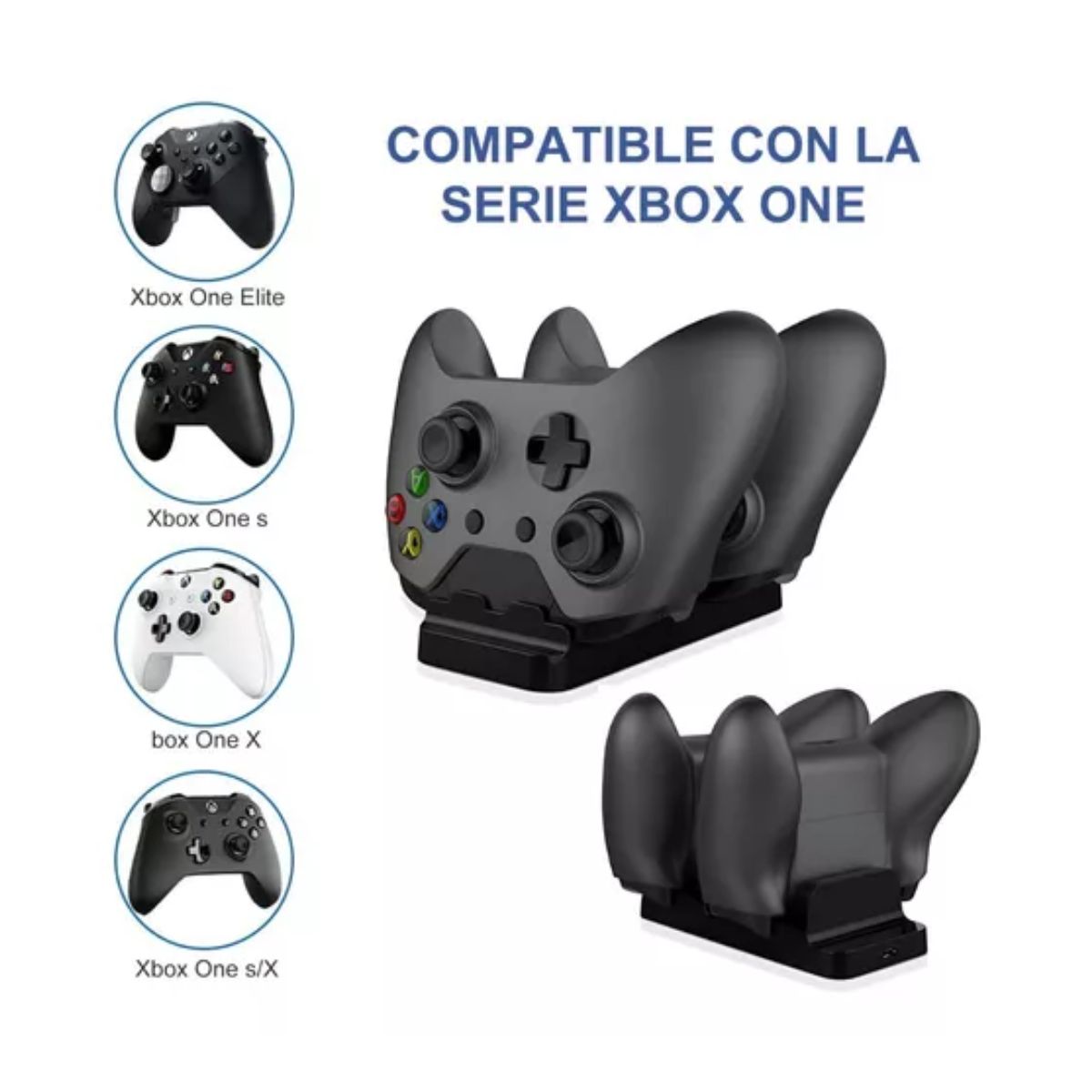 Carga Y Juega Base Cargadora Doble Para Controles Xbox Negro