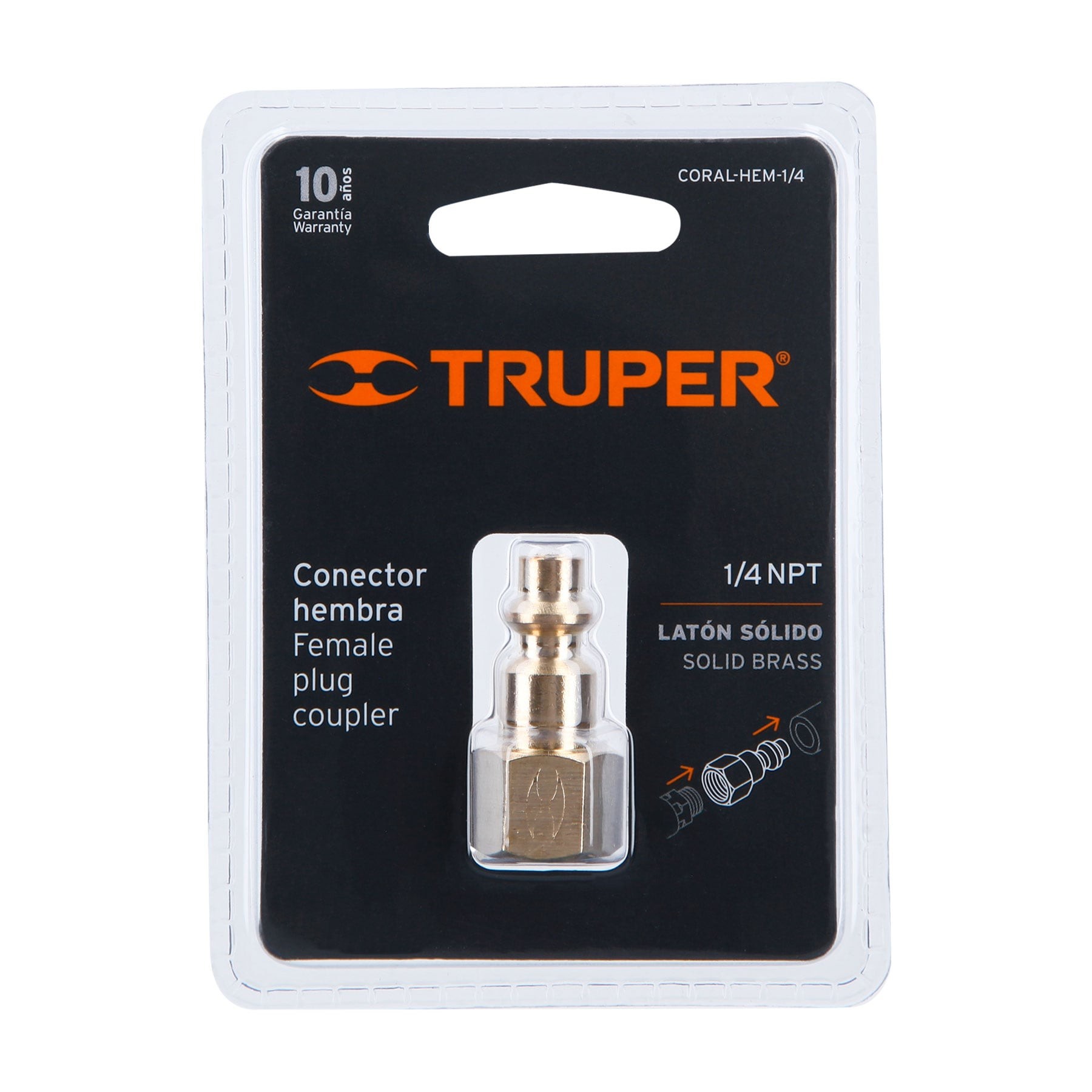 CONECTOR RÁPIDO DE LATÓN, TIPO F, CUERDA 1/4" NPT, HEMBRA TRUPER 19082