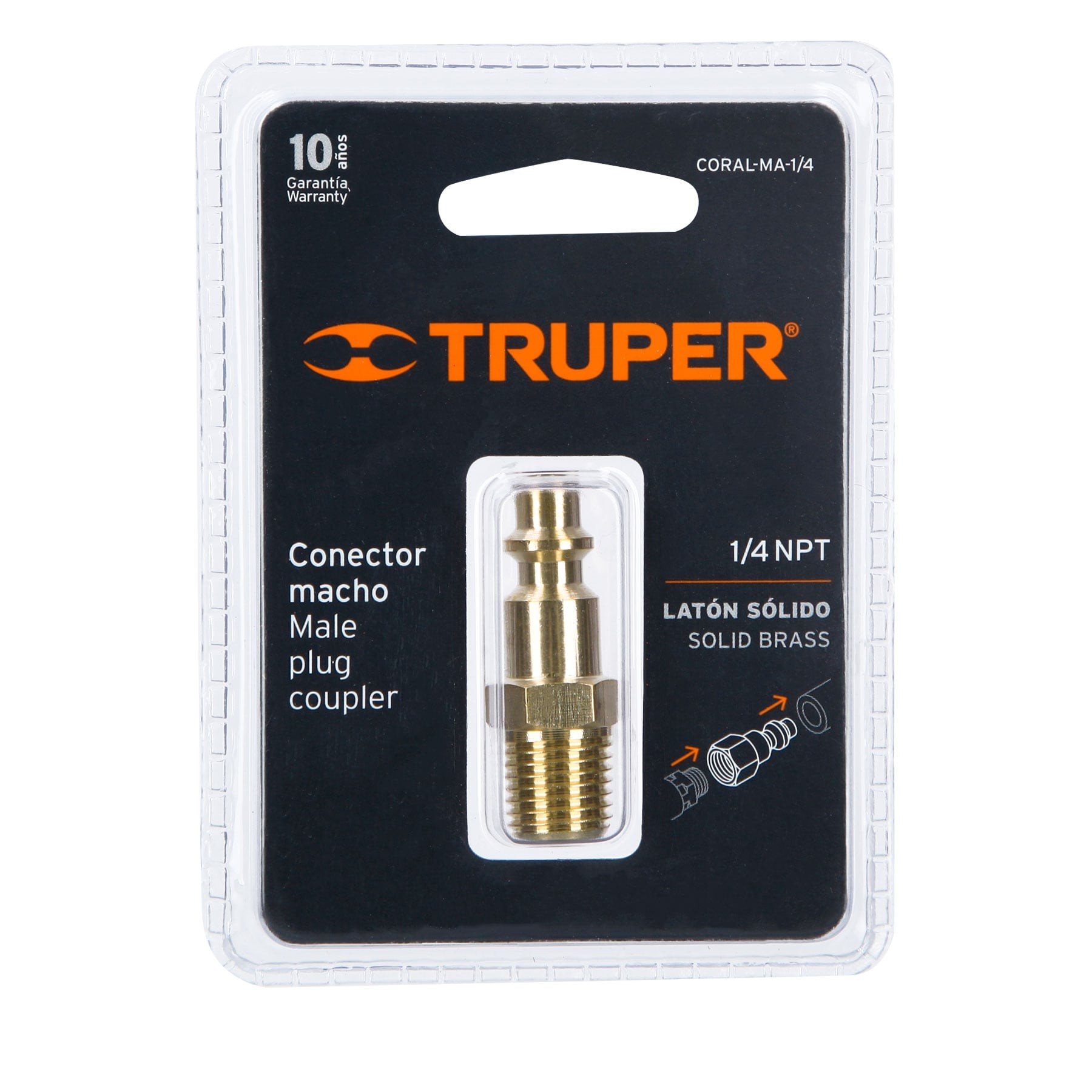 CONECTOR RÁPIDO DE LATÓN, TIPO M, CUERDA 1/4" NPT, MACHO TRUPER 19083