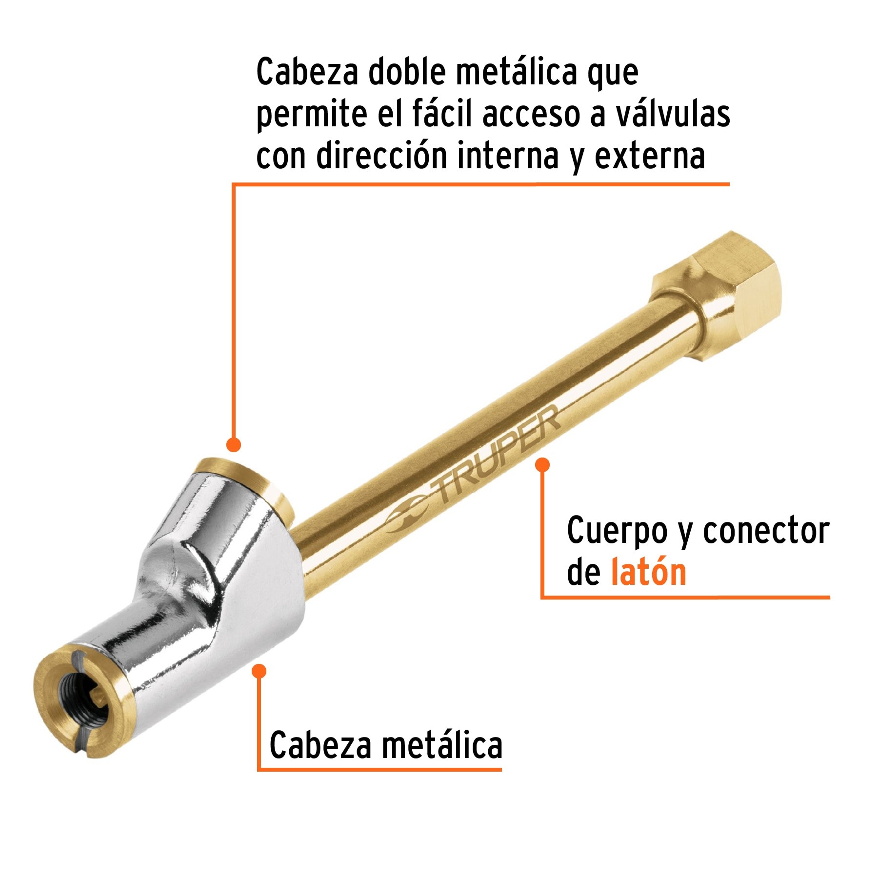 INFLADOR DE CABEZA DOBLE, CUERDA 1/4 NPT TRUPER 19089