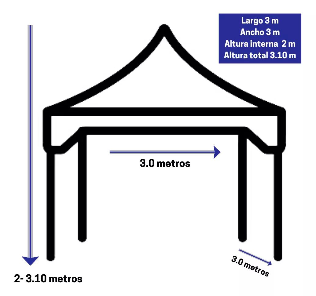 Carpa Toldo 3x3 Reforzado Plegable Impermeable color BLANCO.