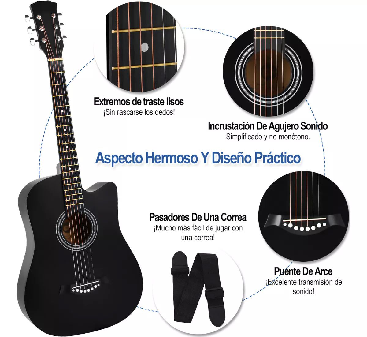Guitarra Acústica Clasica 38 Inch Con Funda Y Accesorios