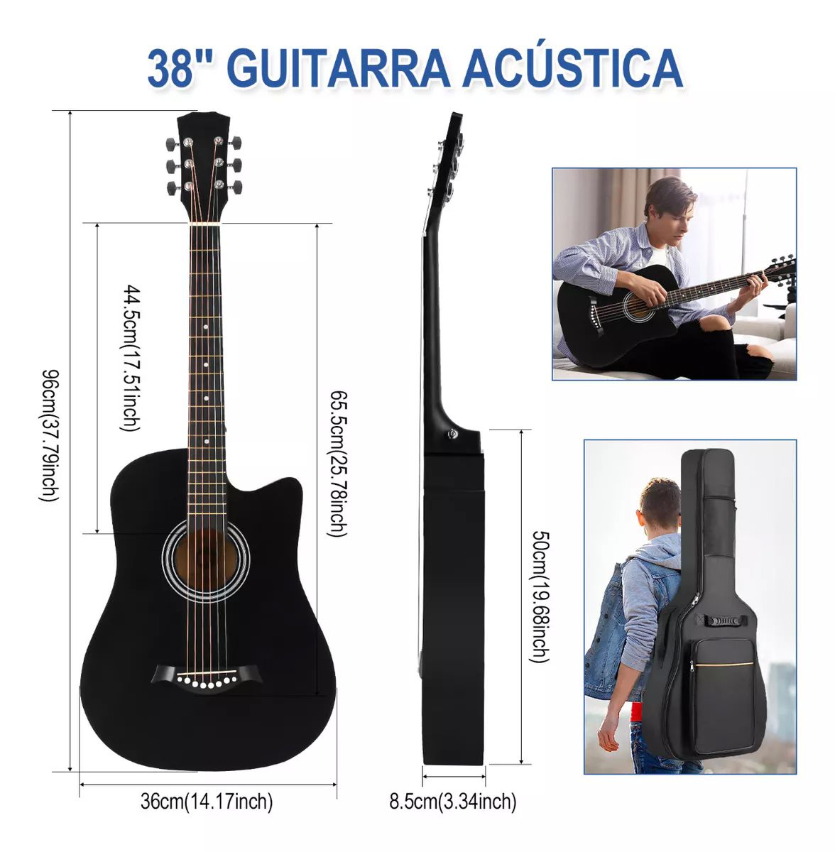 Guitarra Acústica Clasica 38 Inch Con Funda Y Accesorios