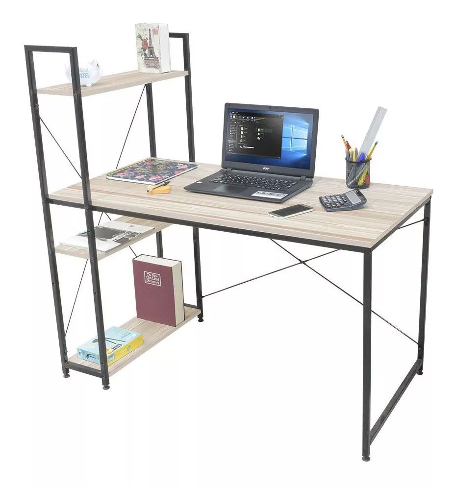 Escritorio De Madera Moderno Minimalista Con Repisas Oficina