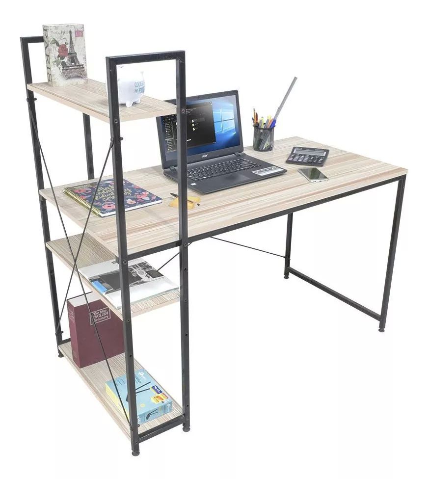 Escritorio De Madera Moderno Minimalista Con Repisas Oficina