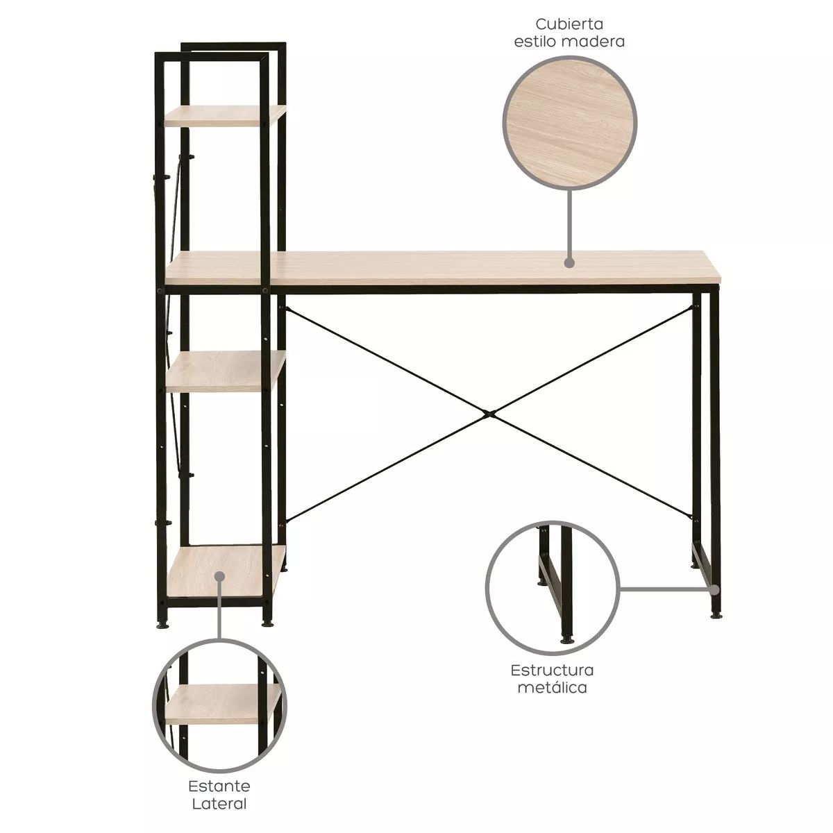 Escritorio De Madera Moderno Minimalista Con Repisas Oficina