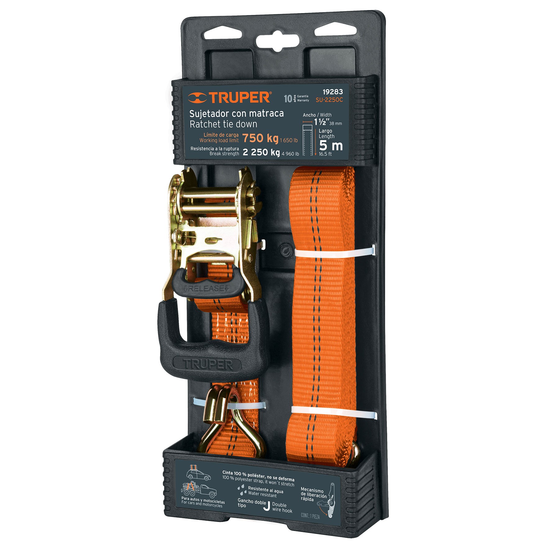 SUJETADOR CON MATRACA CARGA MÁXIMA 2250 KG, TRUPER 19283