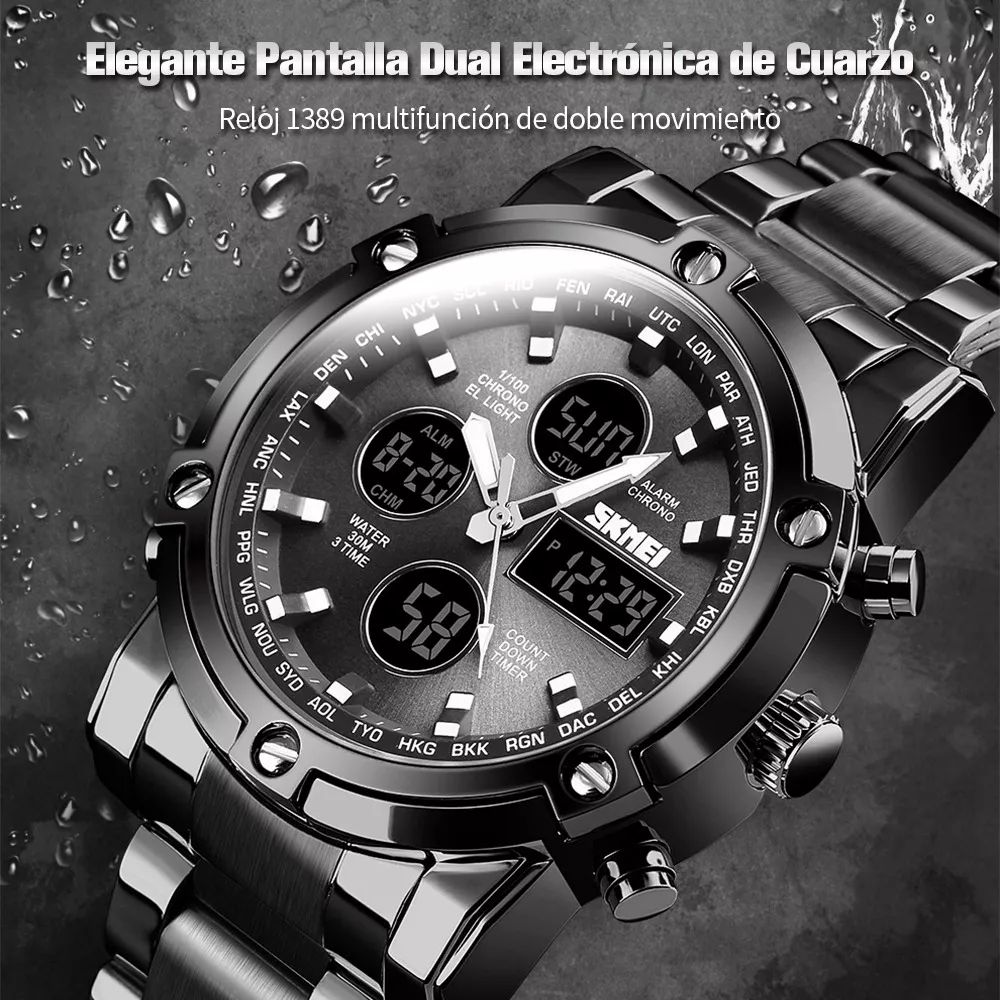 Reloj Elegante Skmei 1389 Triple Hora Acero Inoxidable