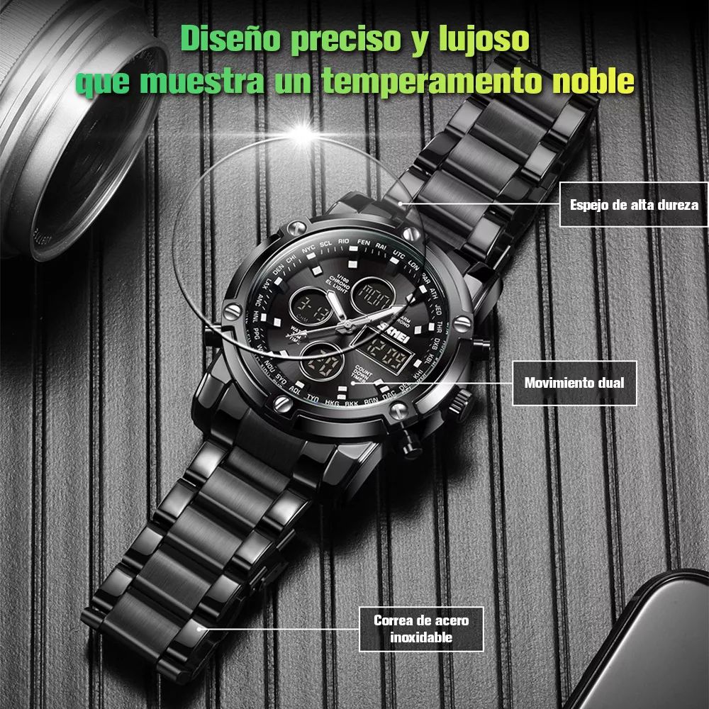 Reloj Elegante Skmei 1389 Triple Hora Acero Inoxidable