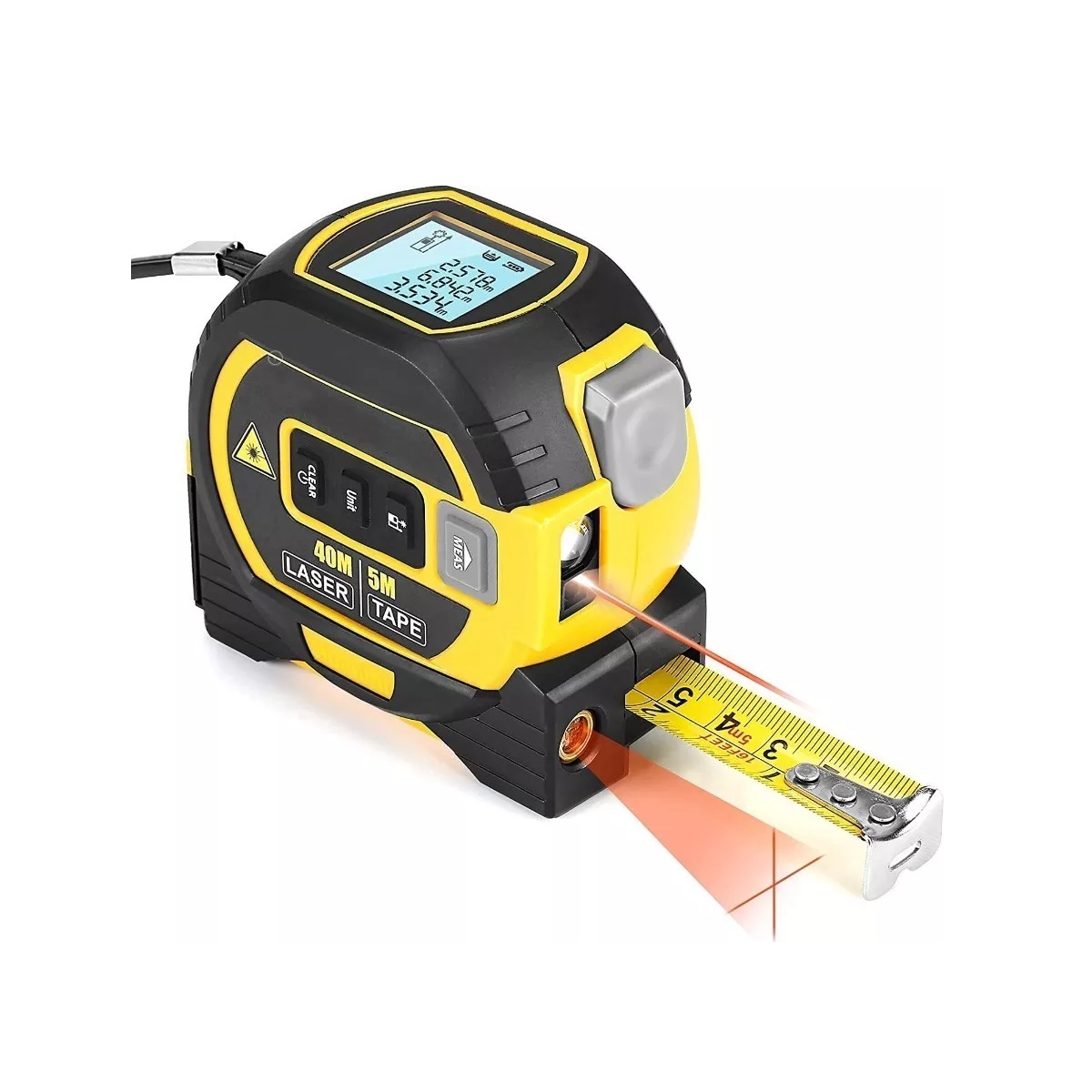 Medidor Láser De 60 Metros Con Cinta Métrica 2 En 1 Amarillo/Negro
