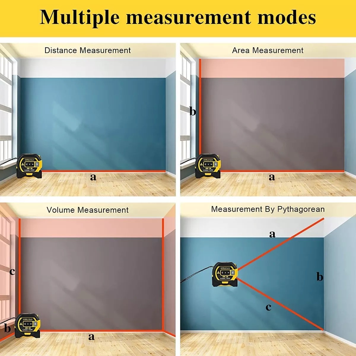 Medidor Láser De 60 Metros Con Cinta Métrica 2 En 1 Amarillo/Negro