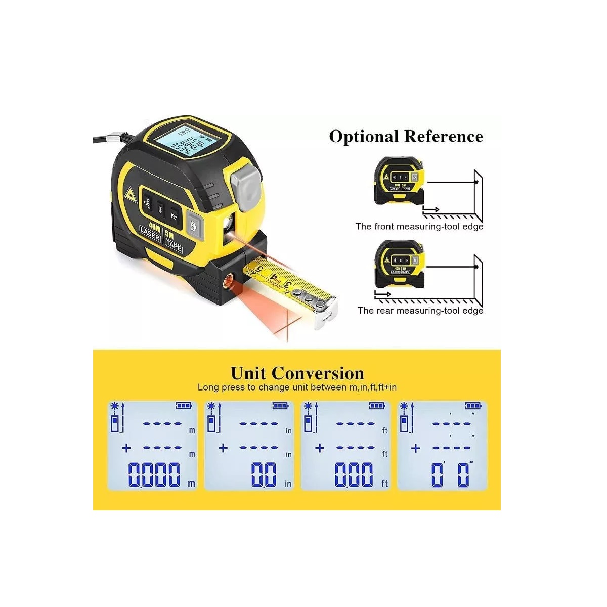 Medidor De Distancia Laser Digital Cinta Metrica Laser Precisa Hasta 60  Amarillo