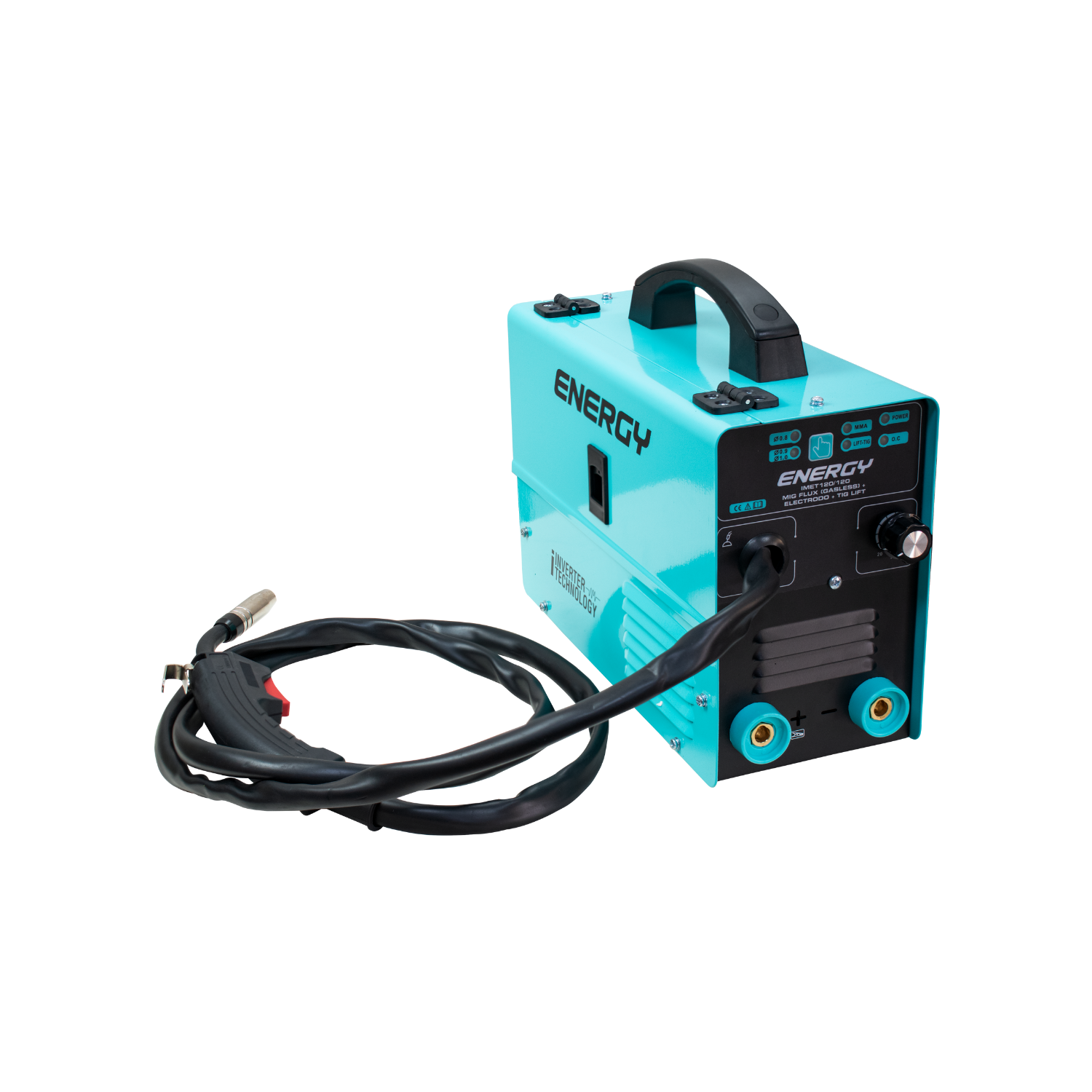 Soldadora con tecnología Inverter Multiprocesos 1Kg, MIG, electrodo 120A, TIG Lift, 120V,60Hz.