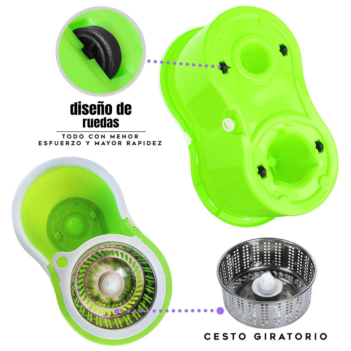 AGBOX Trapeador Giratorio Spin Mop 360° Sistema De Limpieza, Verde AG-SPINMOPVB.